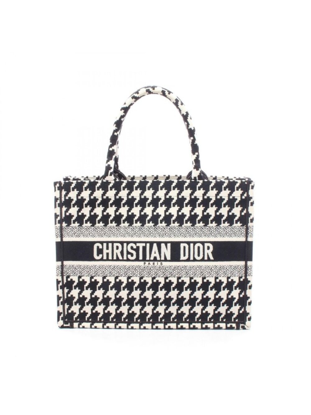 Dior Tote Bag Book Medium Houndstooth White Black Canvas